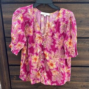 LOFT Magenta and Orange Floral Blouse
